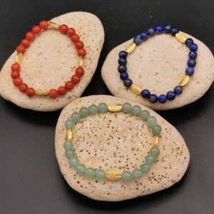 bracelet perles dorées haute qualité corail bambou ou lapis lazuli ou aventurine soleyana création bijoux pierres semi précieuses