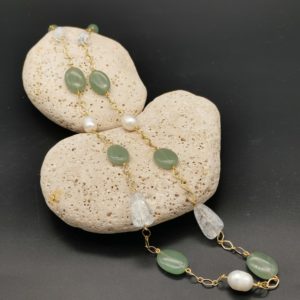 collier sautoir aventurine cristal de roche craquelé perles d'eau douce soleyana création bijoux pierres semi précieuses