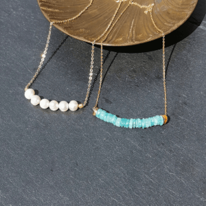pendentifs amazonite et perles d'eau douce